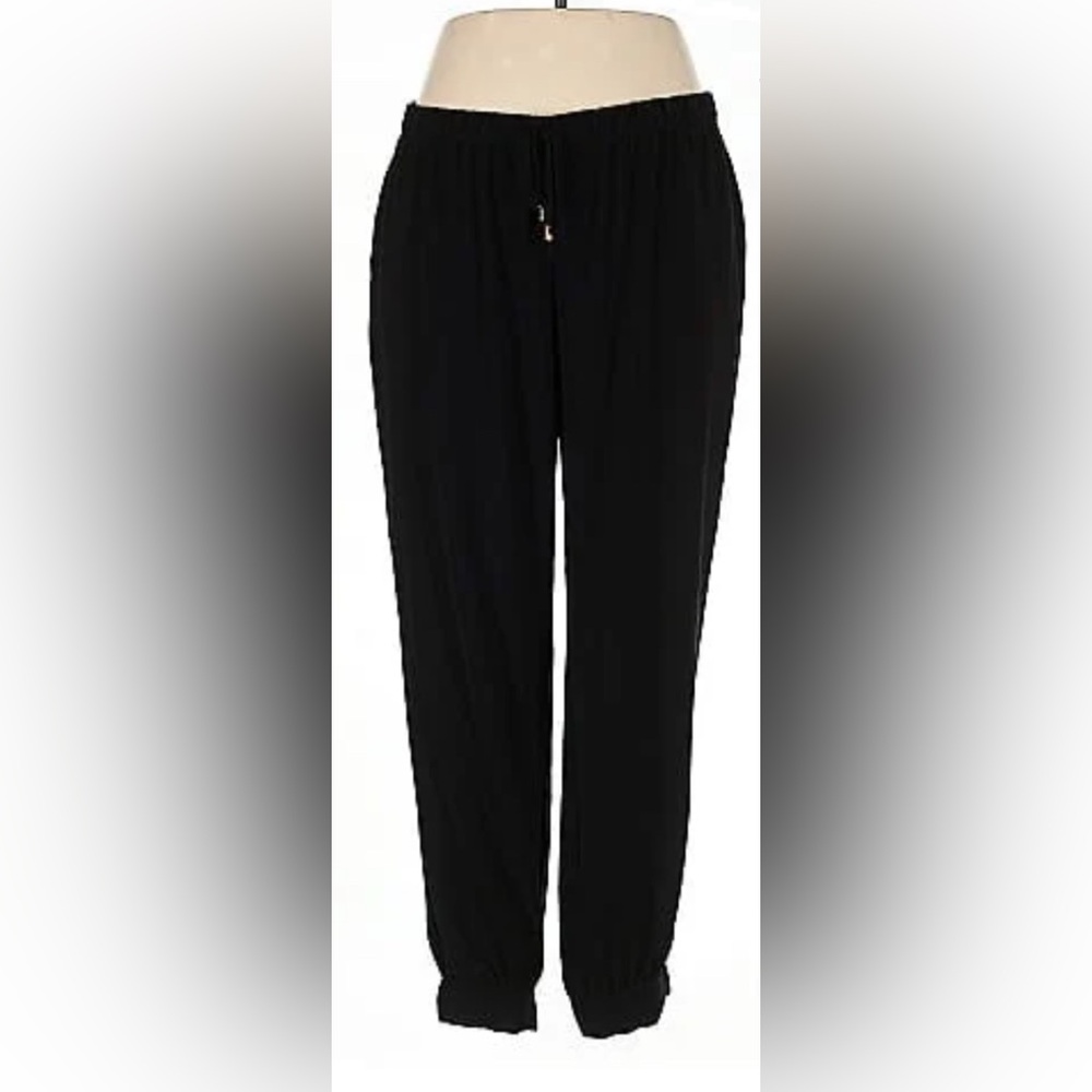 JENNIFER LOPEZ elastic waist & ankle cuff black high rise dress pants jogger